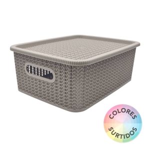 CANASTO CON TAPA SIMIL RATÁN 12.5 L.