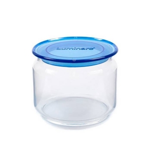 FRASCO DE VIDRIO CON TAPA ACRÍLICA AZUL