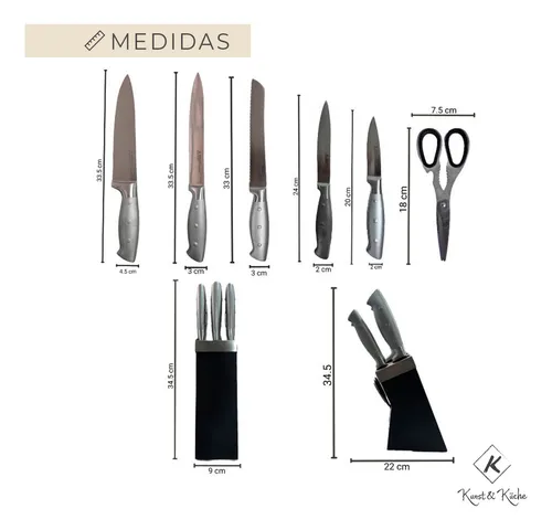 JUEGO DE CUCHILLOS 7 PIEZAS DE ACERO INOXIDABLE - Imagen 3