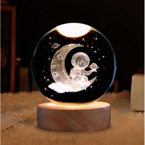 BOLA CRISTAL 3D ESFERA MODELO ASTRONAUTA Y LUNA