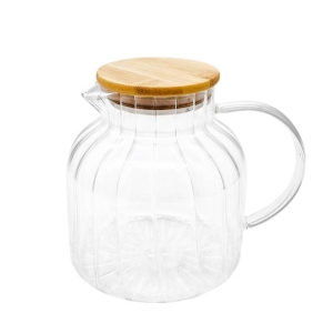 JARRA BAJA DE VIDRIO CON TAPA DE BAMBÚ 1500CC