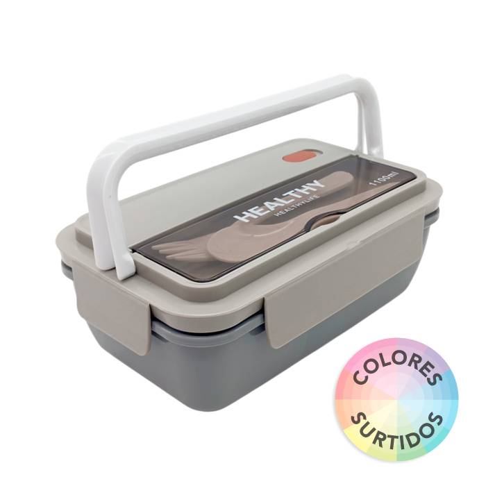 LUNCHERA PLASTICA RECTANGULAR CON CUBIERTOS