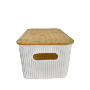 CANASTO PLÁSTICO CON TAPA BAMBÚ