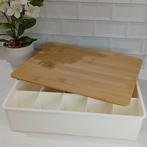 CAJA ORGANIZADORA PLÁSTICA CON TAPA BAMBÚ