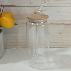 VASO VIDRIO TAPA BAMBÚ Y SORBETE