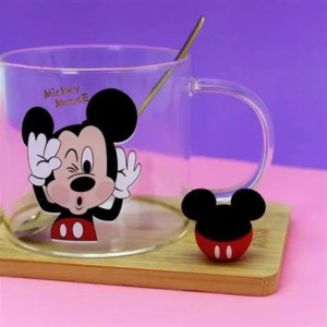 TAZA VIDRIO MICKEY CON CUCHARITA