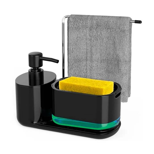 DOSIFICADOR 2 EN 1 CON PORTA ESPONJA NEGRO