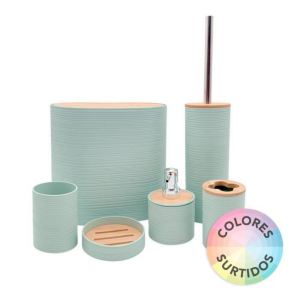 SET DE BAÑO DE PVC CON TAPA BAMBÚ